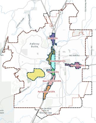 Map of potential CFA areas in Bend