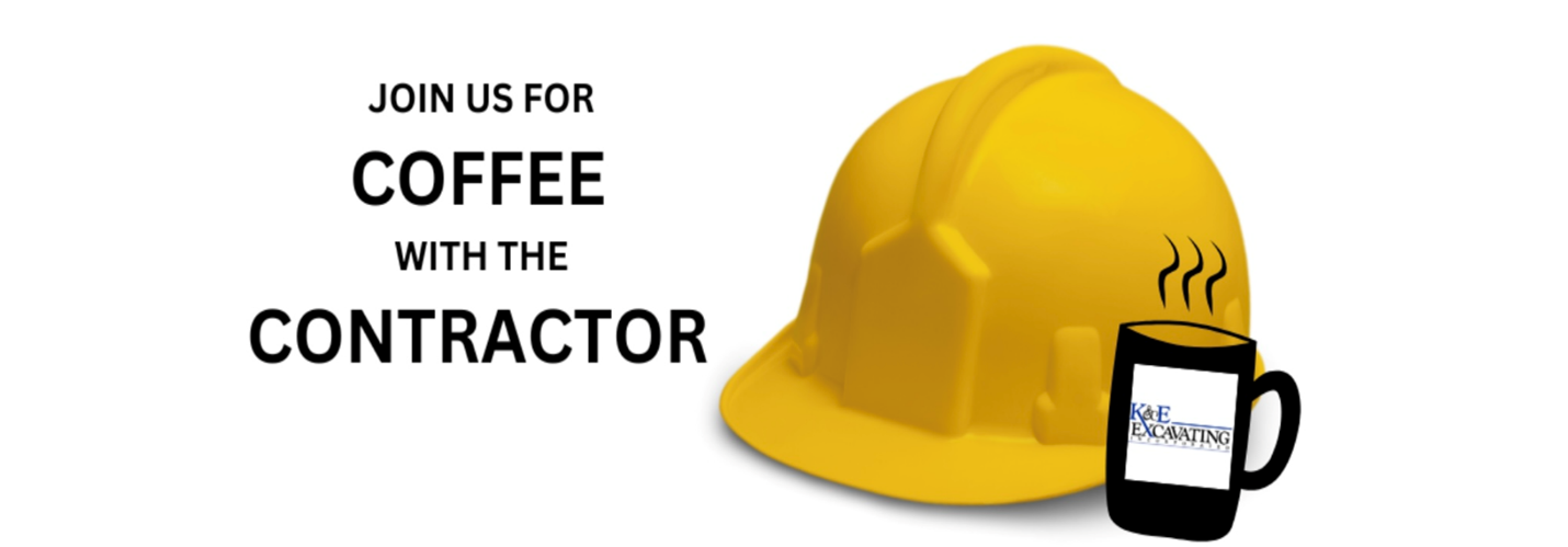 yellow hardhat with black text: join us for coffee with the contractor