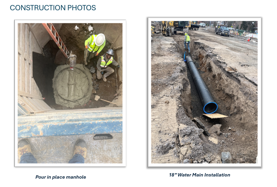 construction of pour in place manhole and installation of 18" water pipe